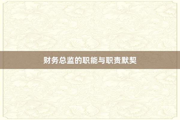 财务总监的职能与职责默契